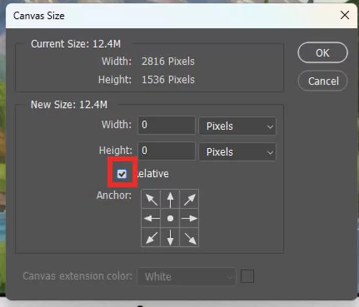 Ảnh chụp hộp thoại Canvas Size