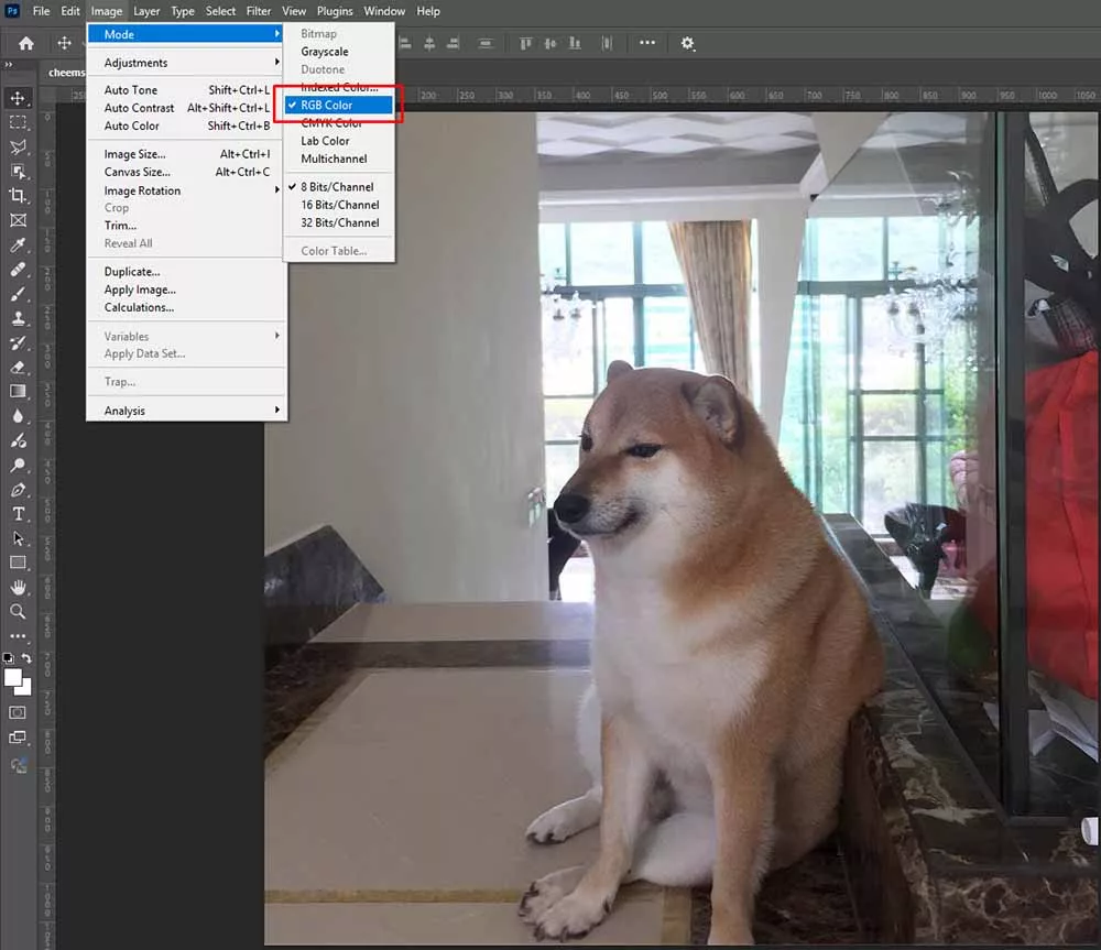 Ảnh chụp menu Image > Mode