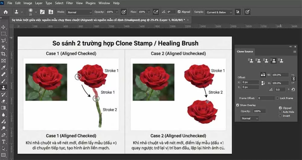 Bảng Clone Source - Nơi biến Clone Stamp thành công cụ đối xứng