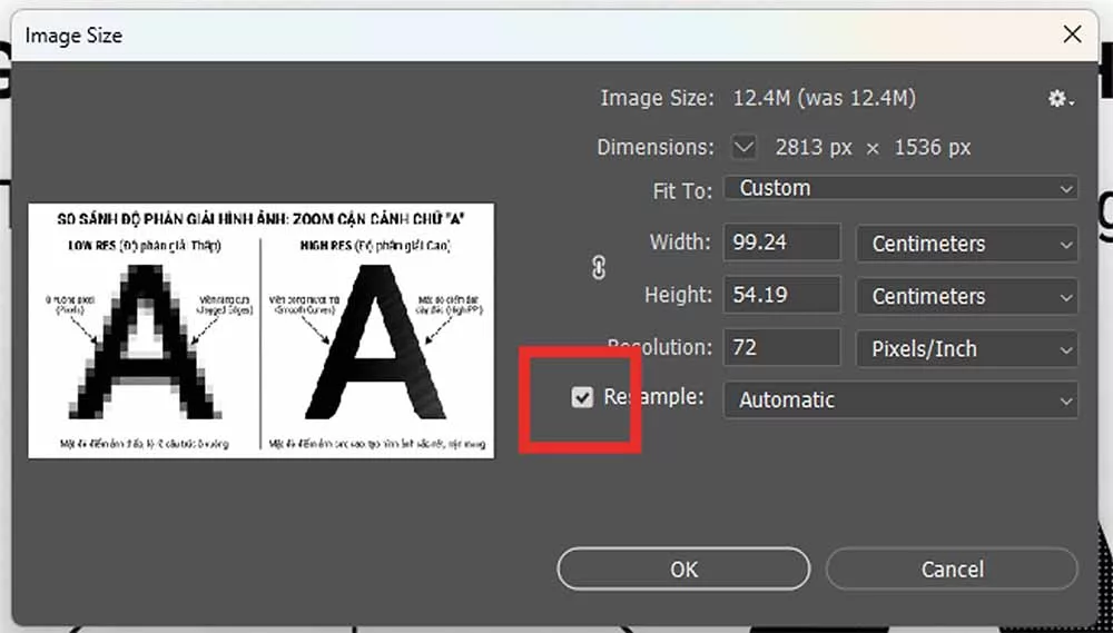 Checkbox "Resample" - Nút giao quyết định số phận bức ảnh