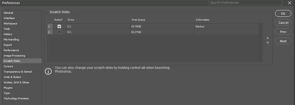 Luôn ưu tiên ổ SSD tốc độ cao làm đĩa tạm