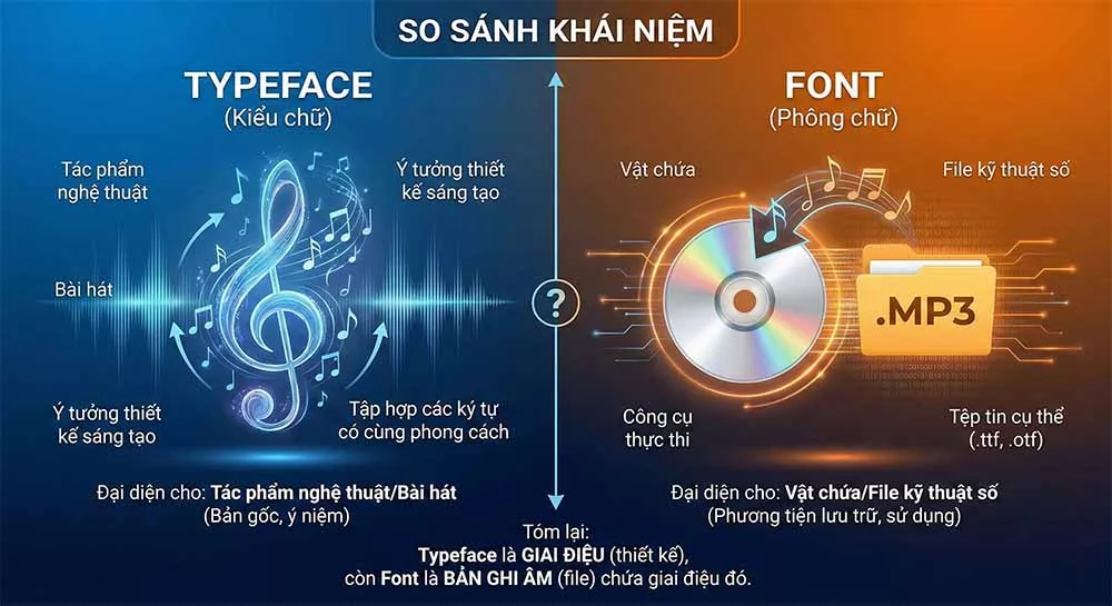 Typeface là Hồn (Thiết kế), Font là Xác (File cài đặt)