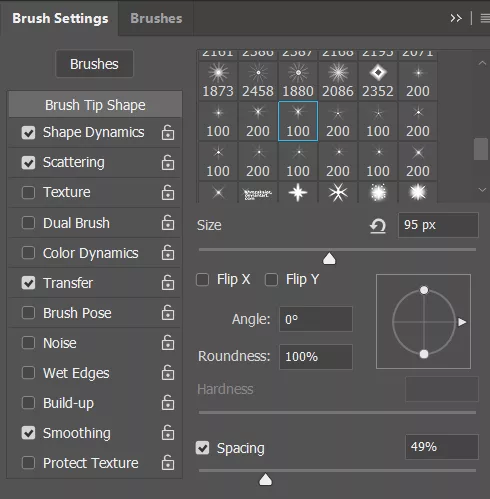 Ảnh chụp bảng Brushes Panel đang mở menu con
